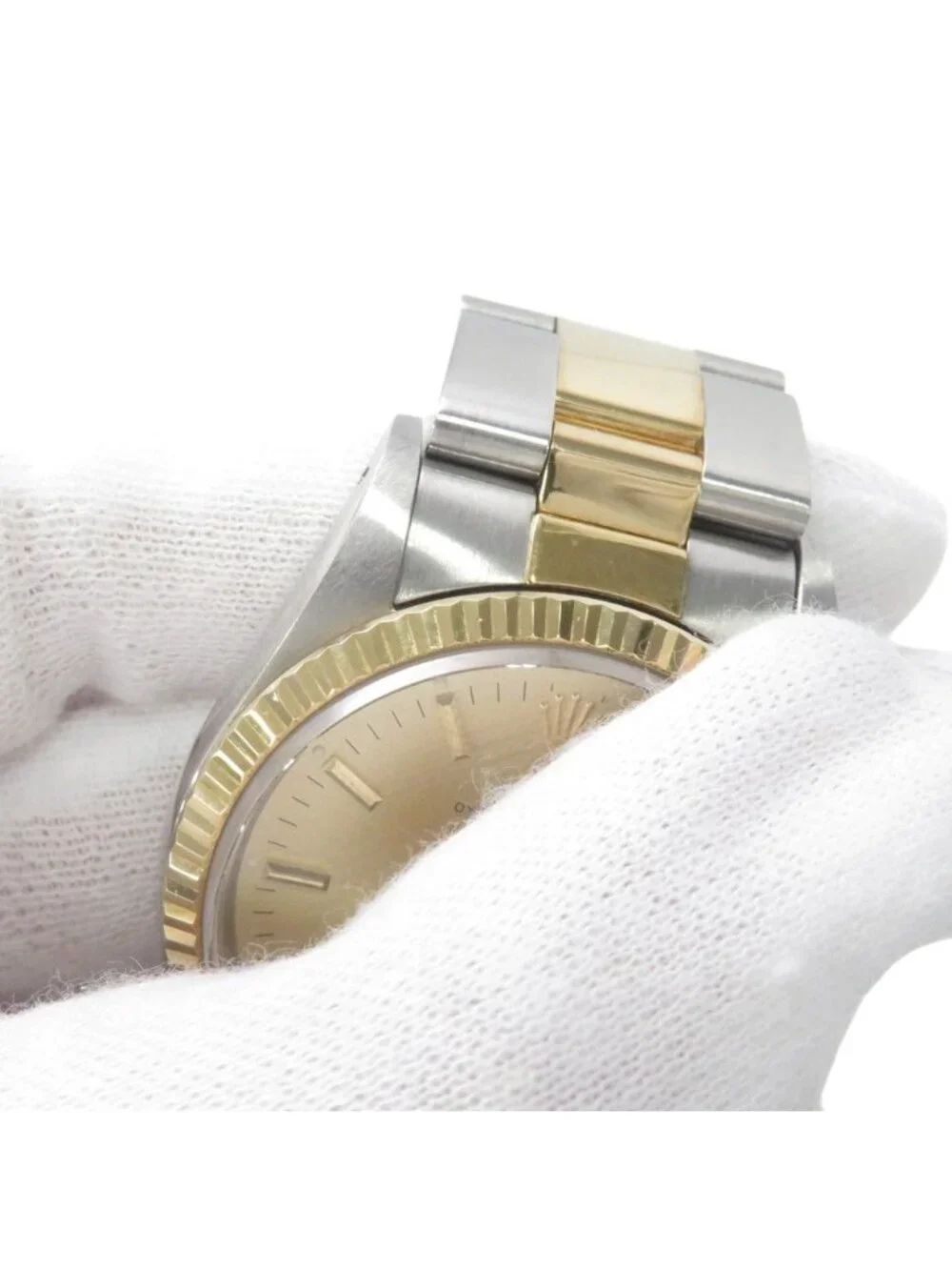 Rolex Oyster Perpetual SS 18k Yellow Gold Number Watch Champagne Dial